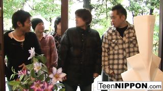 Japanese Teen Fucks her Pussy with Giant Dildo While some Boys are Watching