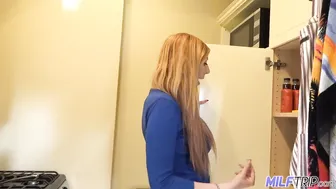 Lovely Redhead MILF with Big Natural Boobs Takes Care of Younger Hard Dick