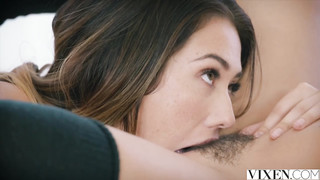 Two Gorgeous Brunette Dolls Share One Hard Cock After Caught in Lesbian Action