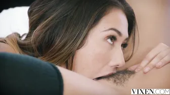 Two Gorgeous Brunette Dolls Share One Hard Cock After Caught in Lesbian Action