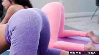 Attractive Stepmom Fucks Hot Teen Couple after Yoga Training