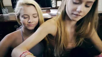 Sweet Schoolgirls are Practicing Cock Sucking Together with Their Big Coocked Friend
