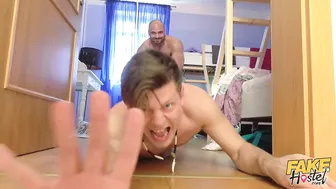 Fucking Big Guy's Slutty Teen Girlfriend While He Was Sleeping Wasn't the Brightest Idea for This Young Man