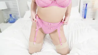 She Enjoys Fingering her Wet Pussy and Playing with Big Tits in Sexy Pink Lingerie