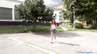 Giant Boobs Redhead Agreed to Suck and Ride Cock for Money Outdoors