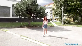 Giant Boobs Redhead Agreed to Suck and Ride Cock for Money Outdoors