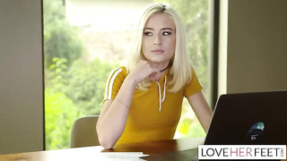 Amazing Blonde Cutie Gives Nice Footjob and Gets Fucked with Cum on her Feet