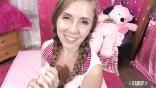 Pigtailed Blonde Cock Teaser Playing With A Rock Hard Meat Stick And Toys