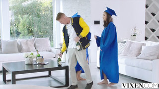 Two Amazing College Chicks Having Nasty Threesome After the Graduation