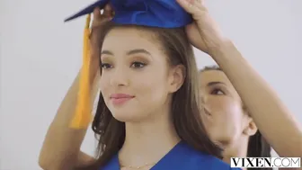 Two Amazing College Chicks Having Nasty Threesome After the Graduation