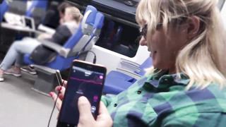 Blonde Babe With Toy in Her Pussy Rubbing And Sucking Botfriend's Dick On Train