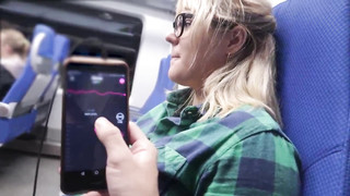 Blonde Babe With Toy in Her Pussy Rubbing And Sucking Botfriend's Dick On Train