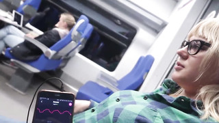 Blonde Babe With Toy in Her Pussy Rubbing And Sucking Botfriend's Dick On Train
