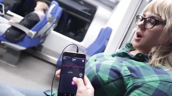 Blonde Babe With Toy in Her Pussy Rubbing And Sucking Botfriend's Dick On Train