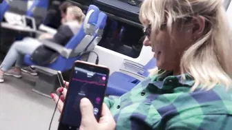 Blonde Babe With Toy in Her Pussy Rubbing And Sucking Botfriend's Dick On Train
