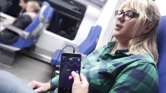 Blonde Babe With Toy in Her Pussy Rubbing And Sucking Botfriend's Dick On Train