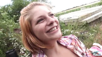 Young Naive Busty Redhead Convinced to Fuck in Outdoor and Got Jizz on her Tits