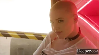 Charming Badass Bald Girl Shows her Cock Sucking and Licking Skills