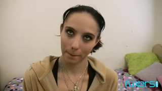 Skinny Amateur Brunette Gives Nice POV Blowjob to her New Friend