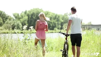 Petite Blonde with Small Tits Loves Having Hard Fucking Outdoor on the Sun