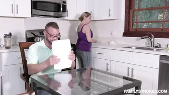Dude is Cheating Wife with His Naughty Teen Stepdaughter in the Kitchen