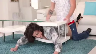 Sexy Brunette MILF Fucked From Behind After Getting Stuck Under The Table