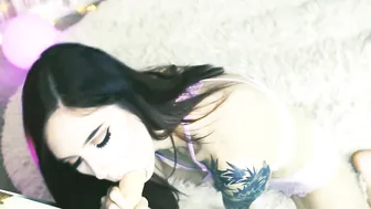 Lovely Brunette with Blue Eyes and Tattooes Lara Lou Sucks Dildo on Camera
