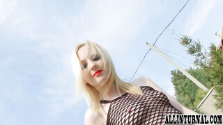 Blonde Slut Loves her Shaved Tight Pussy Fucked Hard and Creampied at the End