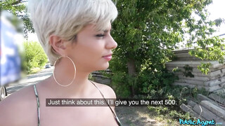 Busty Blonde with Short Hair Takes Dick Into her Pussy and Mouth Outdoors