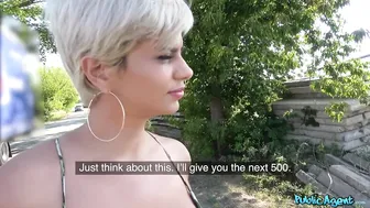 Busty Blonde with Short Hair Takes Dick Into her Pussy and Mouth Outdoors