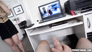 Super Sexy Stepmom Helped her Horny Son to Cum After Caught him Masturbating