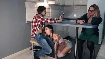 Nasty Teen Gives a Blowjob While his Girlfriend is Browsing TikTok