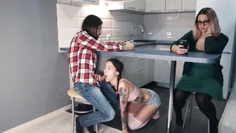 Nasty Teen Gives a Blowjob While his Girlfriend is Browsing TikTok