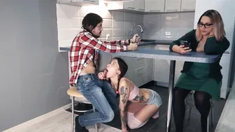 Nasty Teen Gives a Blowjob While his Girlfriend is Browsing TikTok