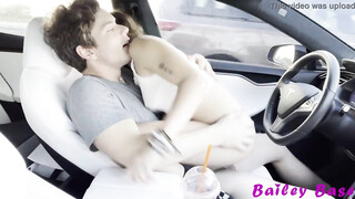 Sexy Couple Fucking While Driving Tesla Autopilot