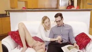 Cheating Slim Blonde Banging Nerd Guy on the Couch