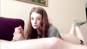 Cute Teen Giving a Handjob to her Best Friend Before Riding His Cock
