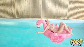 Stunning MILF with Huge Fake Tits Enjoying Anal Sex by the Pool